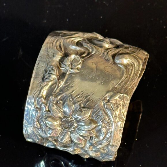 American Beauty Floral Sterling Silver Alphonse Mucha Cuff Bracelet Art Nouveau - Picture 2 of 10